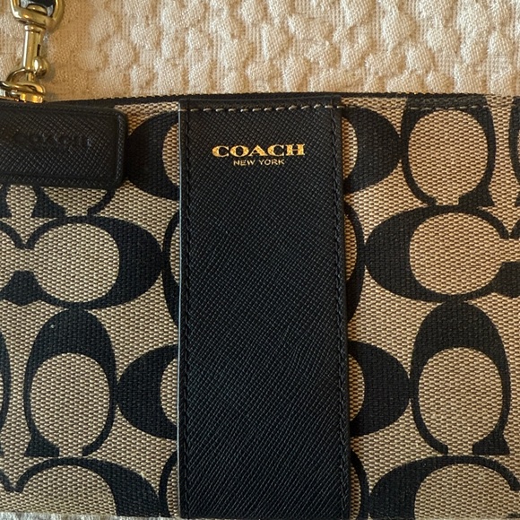 Coach Signature Black and Tan Wristlet - Picture 3 of 4
